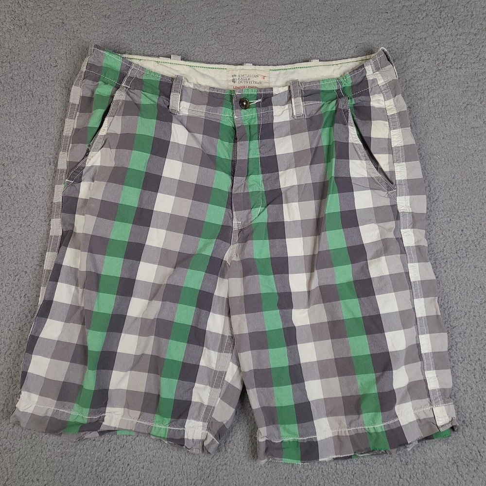 American Eagle Outfitters Shorts Mens 39 Gray Green Check Longer Length